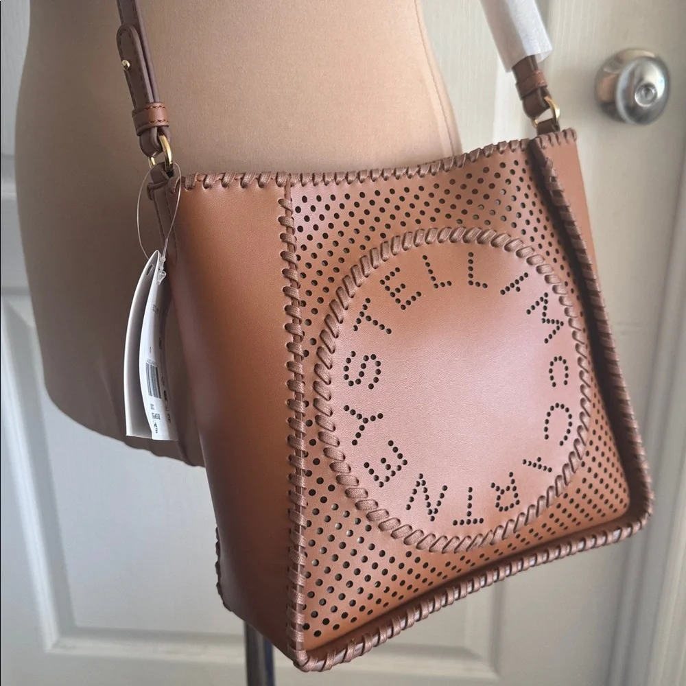 Stella McCartney Perforated Logo Faux Leather Crossbody Bag Cuoio Brown